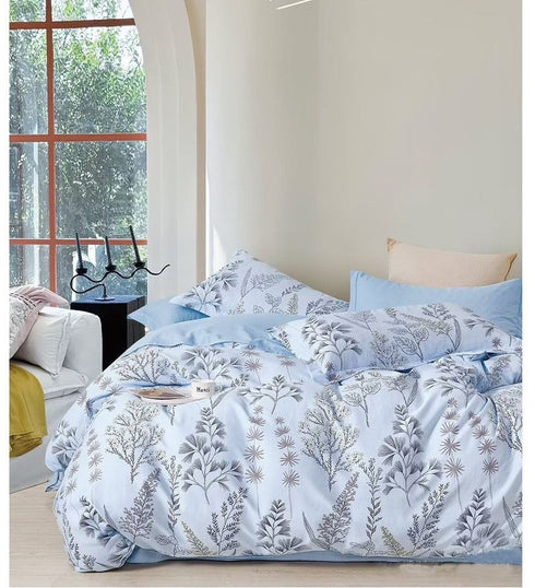 Florida Tulip 100% Pure Cotton Quality King Size Elastic Fitted Bedsheet with Coordinated Pillow Covers